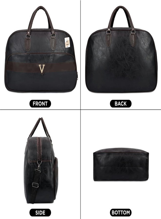 Ayaha Large Leather 20 Inch Duffle Bag for Travel Men and Women's Luaggage Duffel Bags Stylish Ideal Cabin Bag Weekender Bag for Travelling Overnight Carry Bag (Black) - Image 2